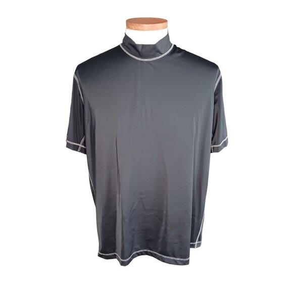Lands End Mens XXL 2XL 50-52 Mock Neck Rash Guard Swim Shirt Black Short Sleeve - Picture 4 of 11